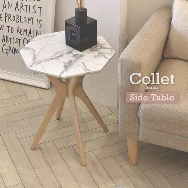 テーブル COLLET サイドテーブル COST-40 [代引不可]  サイドテーブル カフェテーブル ナイトテーブル おしゃれ 天然木 大理石調 宝石 おしゃれ Collet 送料無料 【int】の通販は