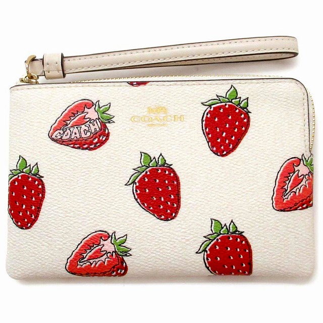 新品】コーチ リストレット コーナー ジップ ストロベリープリント