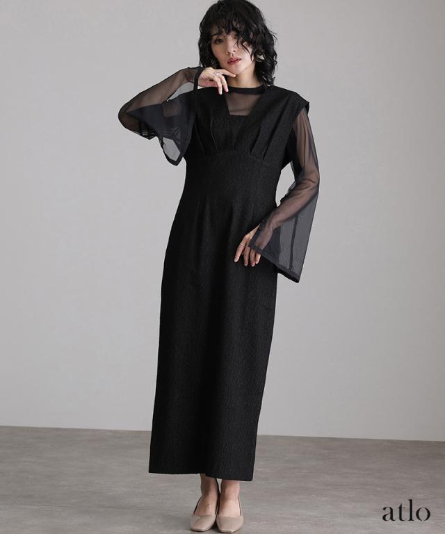 atloチュールベスト付きブラウンドレス　ネックレスつき 楽天市場】パーティードレス 結婚式 お呼ばれドレス 袖あり 襟