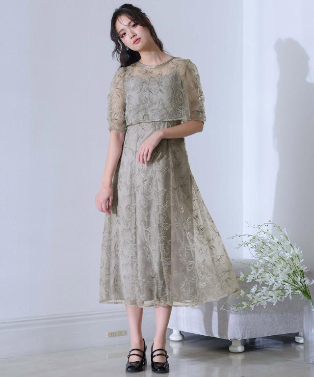 196241920 トップス 花柄刺繍 ワンピース パーティードレス 体型カバー