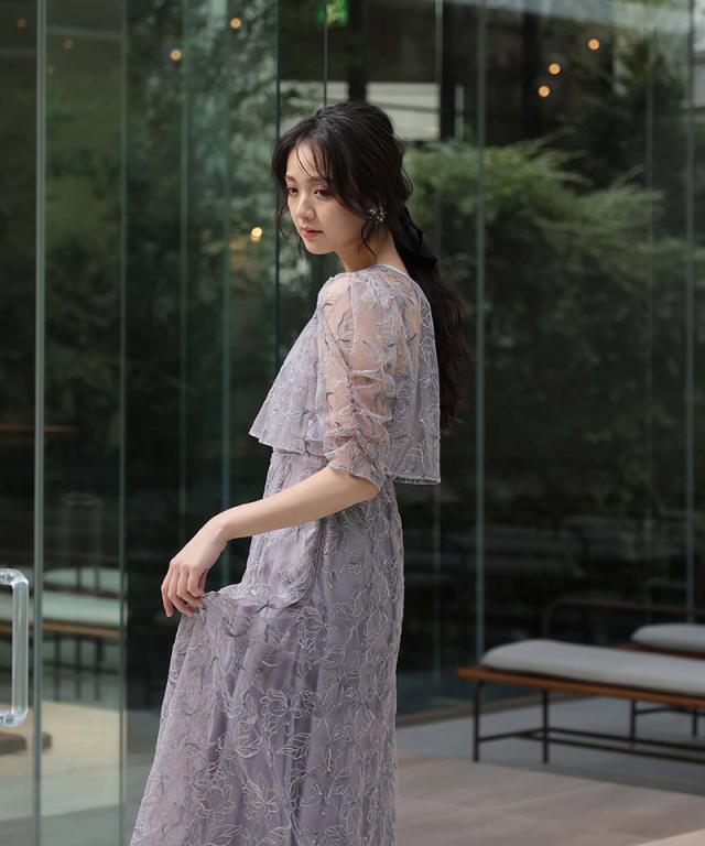 196241920 トップス 花柄刺繍 ワンピース パーティードレス 体型カバー