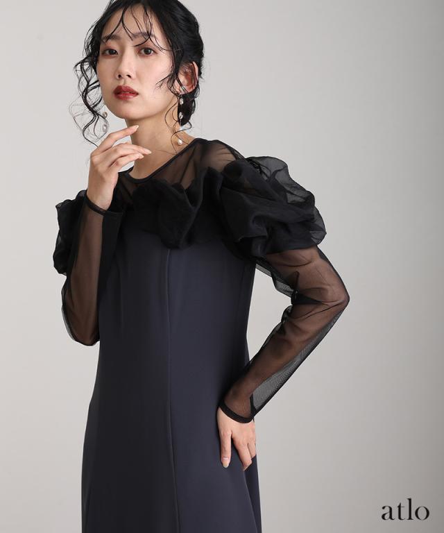 フリル付き黒　オケージョンドレス BONLECILL noir ドレス 「BONLECILL noir」「インナー付き」フラワー