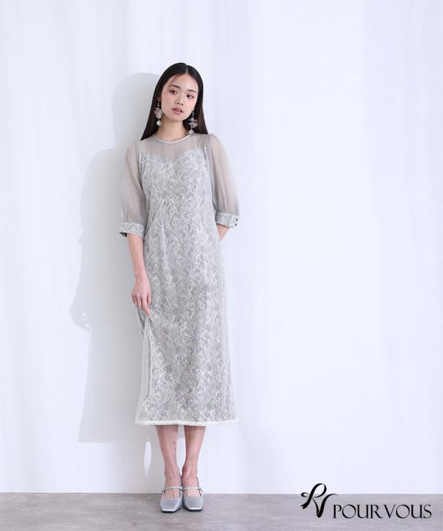 スパンコール カフスボタン パーティードレス 体型カバー ワンピース 結婚式 オケージョン 大きいサイズ 小柄 ドレス フォーマル フォーマルドレス 小さいサイズ お呼ばれ 上品 20代_10