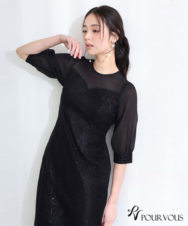 スパンコール カフスボタン パーティードレス 体型カバー ワンピース 結婚式 オケージョン 大きいサイズ 小柄 ドレス フォーマル フォーマルドレス 小さいサイズ お呼ばれ 上品 20代_3