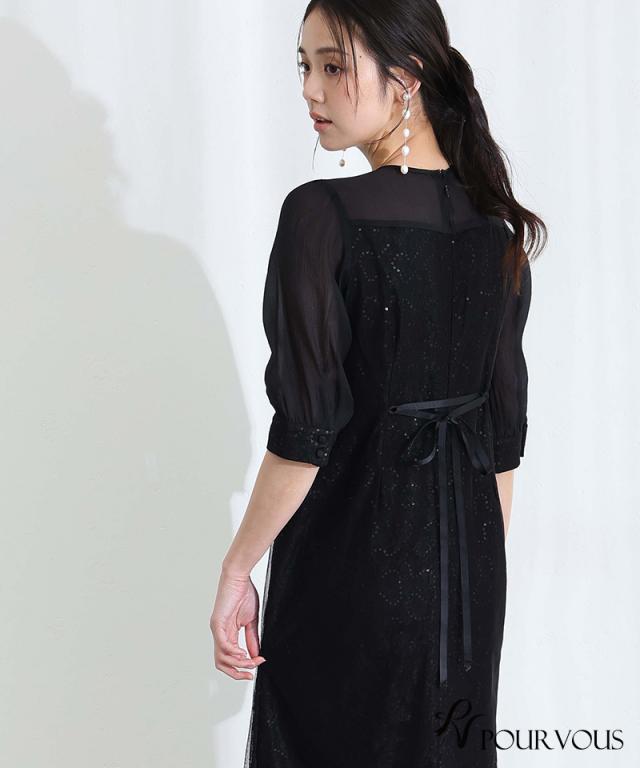 スパンコール カフスボタン パーティードレス 体型カバー ワンピース 結婚式 オケージョン 大きいサイズ 小柄 ドレス フォーマル フォーマルドレス 小さいサイズ お呼ばれ 上品 20代_5