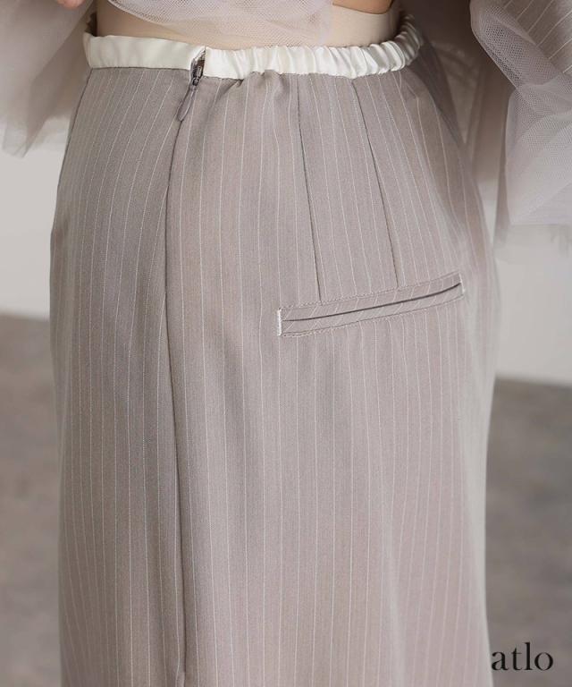 294242178 ストライプ ペプラム セットアップ パーティードレス