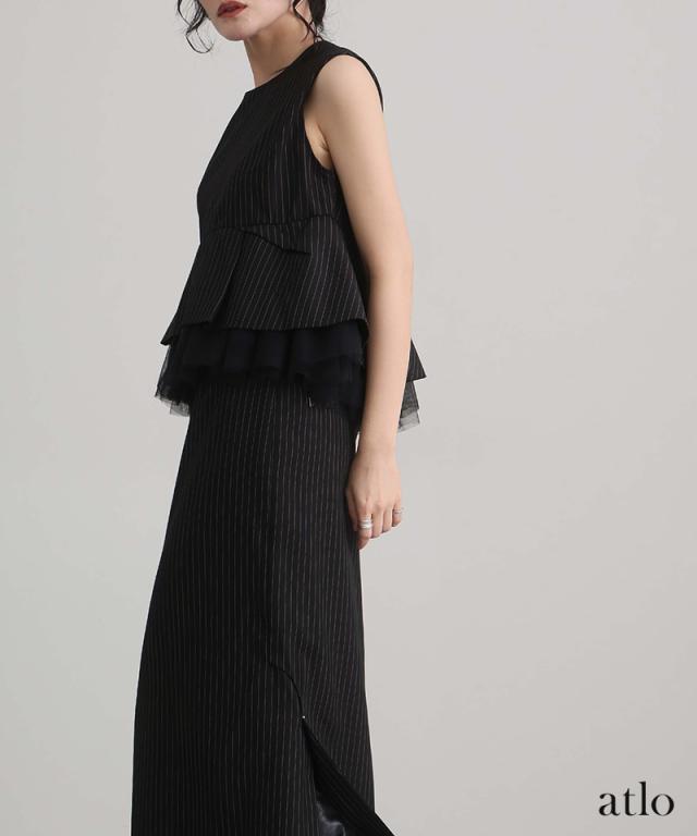 294242178 ストライプ ペプラム セットアップ パーティードレス