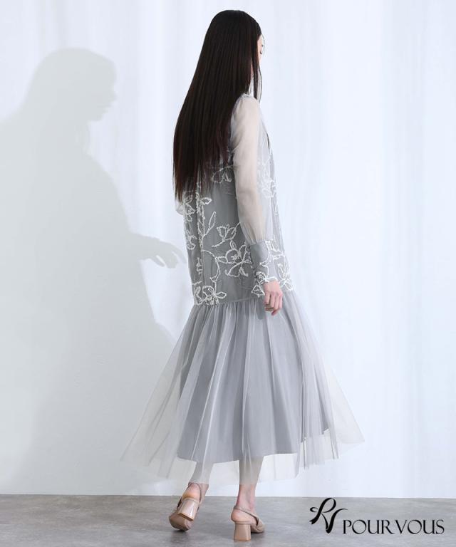 307251225 フェザー フラワーチュール ワンピース パーティー