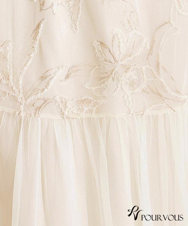 307251225 フェザー フラワーチュール ワンピース パーティードレス