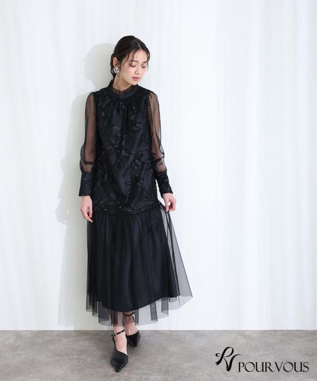 新品【アンドクチュール】ラメフラワーチュールレイヤードドレス　ケープ付き　結婚式 ラメフラワーチュールレイヤードドレス(F ベージュ): AND