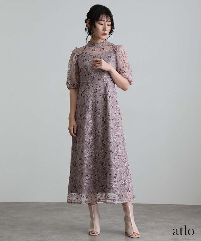 刺繍レース パフスリーブ ワンピース パーティードレス オケージョン 大きいサイズ 結婚式 ドレス かっこいい お呼ばれ オケージョンドレス フォーマル 体型カバー 10代 20代 30代_7