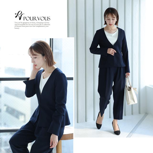 336222010 スーツ 卒業式 入学式 卒園式 入園式 フォーマル レディース 大きいサイズ ママ 母 セレモニー 母親 ママスーツ ビジネス レディースファッション 礼服 服装 上品 女性 きれいめ 2点セット セットアップ 2点 パンツ パンツスーツ セット ビジネススーツ ジャケットの通販は