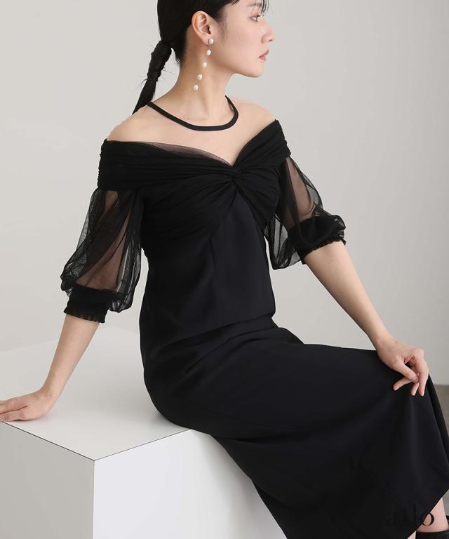 401251511 チュール カシュクール オフショルダー パーティードレス