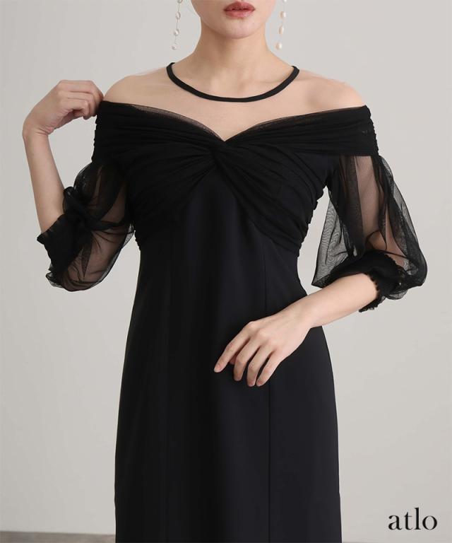 401251511 チュール カシュクール オフショルダー パーティードレス
