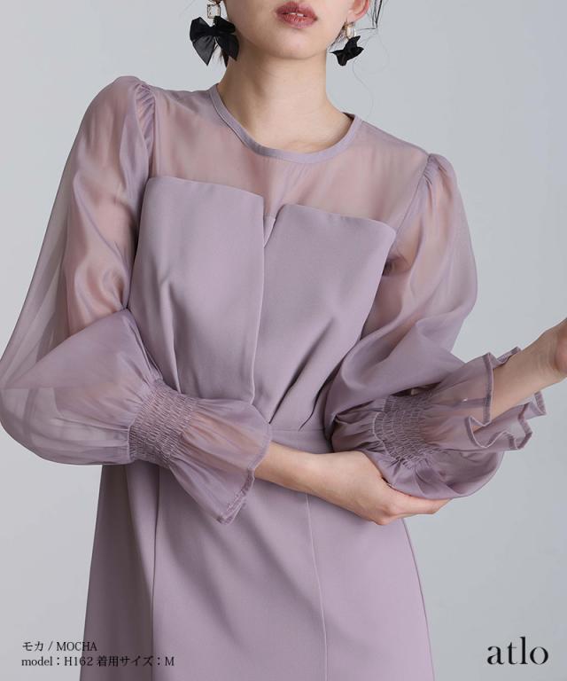 パーティードレス 結婚式 ワンピース ドレス フォーマルドレス 大きいサイズ 体型カバー 上品 フォーマル 小さいサイズ 小柄 お呼ばれ 顔合わせ 韓国 春 夏 秋 冬 20代 30代 40代 50代 ミセス 150 50代 袖あり 袖付き 袖 ミモレ丈 ミディアム丈 膝下 シフォン_4