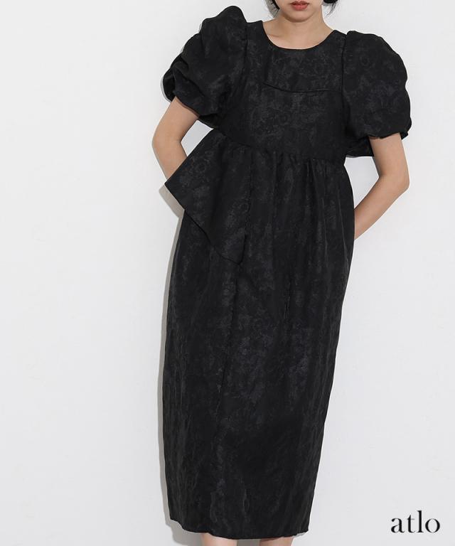 483251878 バブルスリーブ ジャガード ワンピース パーティードレス