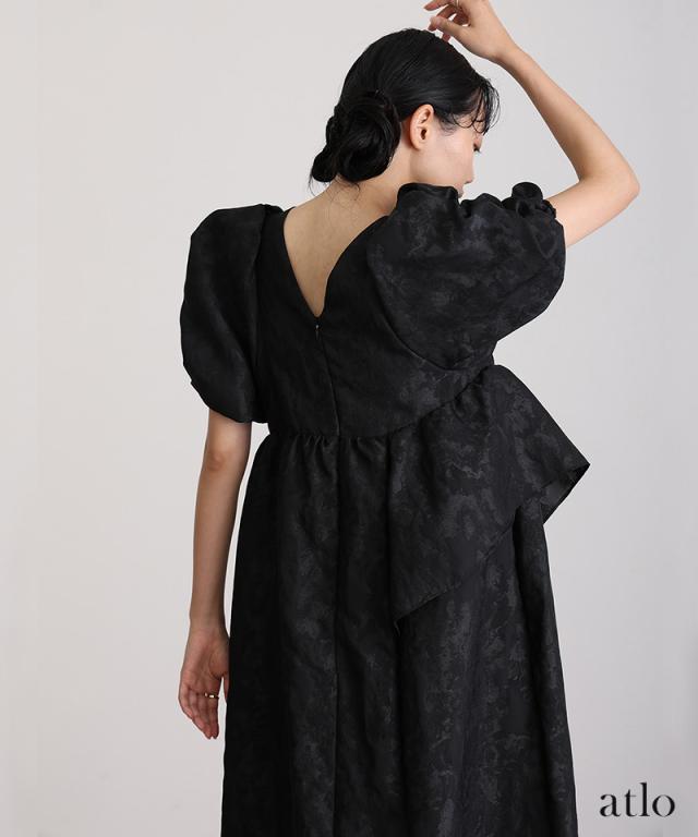 483251878 バブルスリーブ ジャガード ワンピース パーティードレス