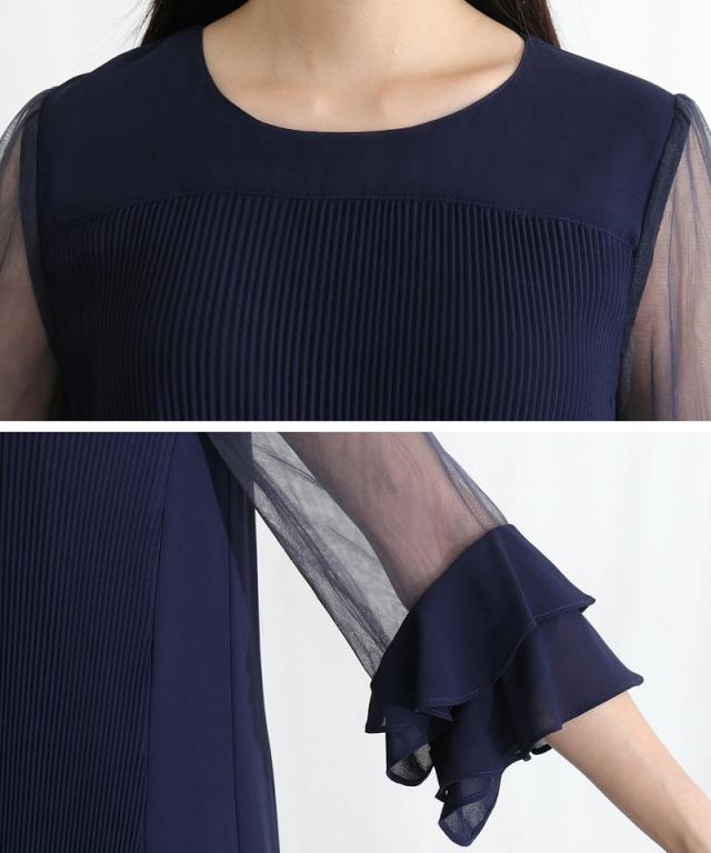 511252014 プリーツ スリーブ パーティードレス 結婚式 ワンピース