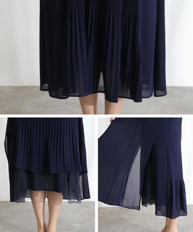 511252014 プリーツ スリーブ パーティードレス 結婚式 ワンピース