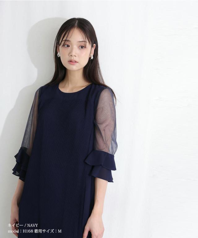 511252014 プリーツ スリーブ パーティードレス 結婚式 ワンピース