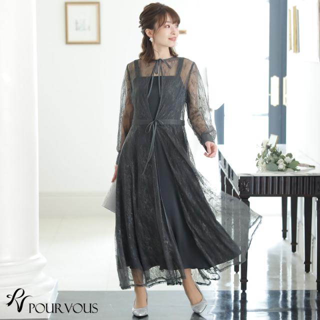 602211325 ドレス 結婚式 ワンピース パーティードレス フォーマルドレス お呼ばれ 服装 大きいサイズ フォーマル 大人 ミセス 服 上品 他と被らない 春 夏 秋 冬 20代30代40代 二次会 レディース 母 袖あり 袖付き 袖 総レース レース セット 2WAY レースガウン 羽織り アウの通販は