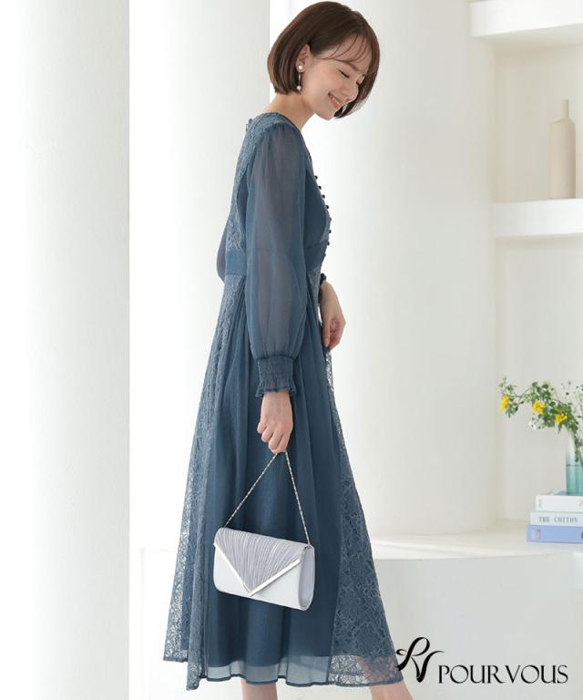 体型カバー フォーマルドレス ワンピース 結婚式 小柄 パーティードレス 韓国 20代 30代 40代 50代 ドレス フォーマル 上品 お呼ばれ 顔合わせ 春 夏 秋 冬 ミセス 低身長 着痩せ 150 おしゃれ 即日発送 袖あり 袖付き 袖 総レース レース ロング丈 マキシ Aライン_9