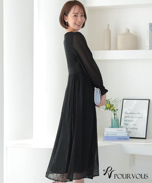 体型カバー フォーマルドレス ワンピース 結婚式 小柄 パーティードレス 韓国 20代 30代 40代 50代 ドレス フォーマル 上品 お呼ばれ 顔合わせ 春 夏 秋 冬 ミセス 低身長 着痩せ 150 おしゃれ 即日発送 袖あり 袖付き 袖 総レース レース ロング丈 マキシ Aライン_5