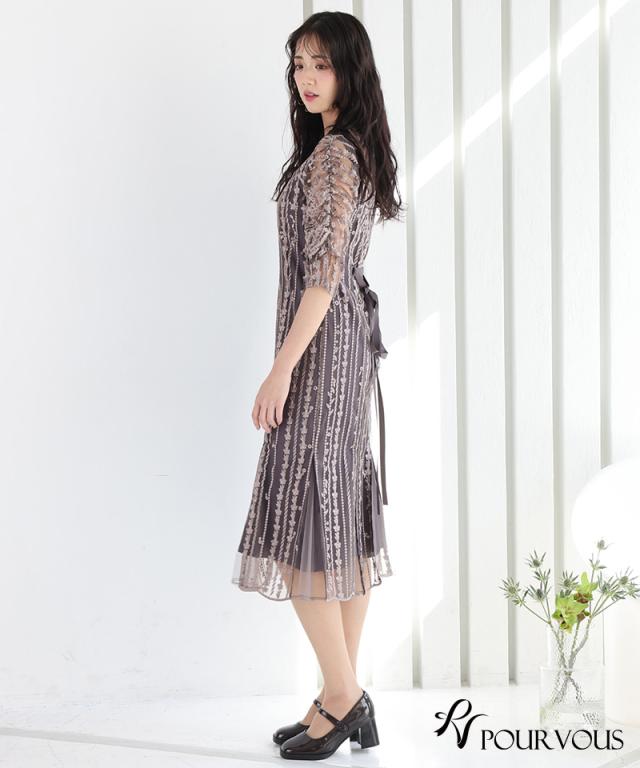 体型カバー フォーマルドレス ワンピース 結婚式 大きいサイズ 小さいサイズ 小柄 パーティードレス 韓国 20代 30代 40代 50代 ドレス フォーマル 上品 お呼ばれ 顔合わせ 春 夏 秋 冬 ミセス 低身長 着痩せ 150cm おしゃれ 即日発送 袖あり ミモレ丈 刺繍レース_9