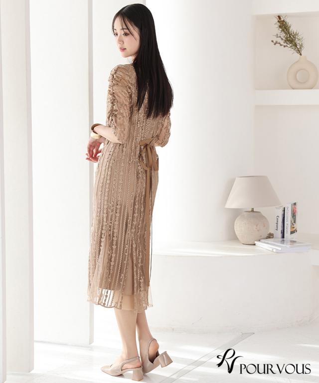 体型カバー フォーマルドレス ワンピース 結婚式 大きいサイズ 小さいサイズ 小柄 パーティードレス 韓国 20代 30代 40代 50代 ドレス フォーマル 上品 お呼ばれ 顔合わせ 春 夏 秋 冬 ミセス 低身長 着痩せ 150cm おしゃれ 即日発送 袖あり ミモレ丈 刺繍レース_14