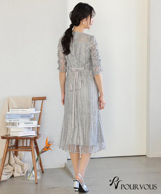 体型カバー フォーマルドレス ワンピース 結婚式 大きいサイズ 小さいサイズ 小柄 パーティードレス 韓国 20代 30代 40代 50代 ドレス フォーマル 上品 お呼ばれ 顔合わせ 春 夏 秋 冬 ミセス 低身長 着痩せ 150cm おしゃれ 即日発送 袖あり ミモレ丈 刺繍レース_6