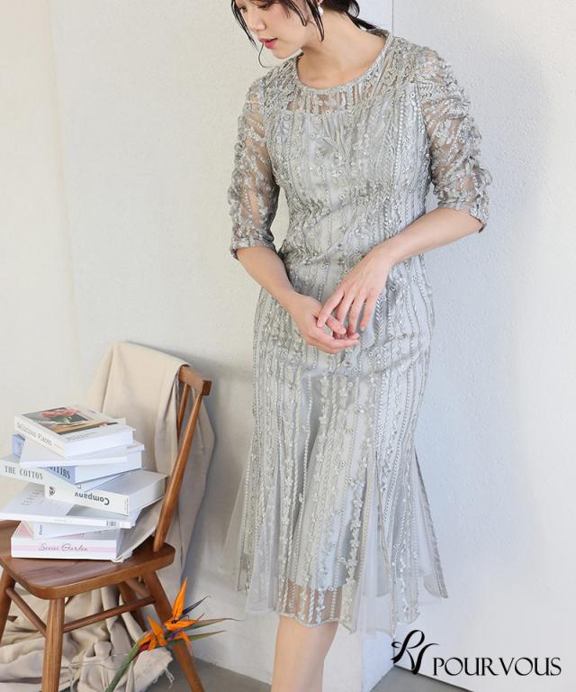 体型カバー フォーマルドレス ワンピース 結婚式 大きいサイズ 小さいサイズ 小柄 パーティードレス 韓国 20代 30代 40代 50代 ドレス フォーマル 上品 お呼ばれ 顔合わせ 春 夏 秋 冬 ミセス 低身長 着痩せ 150cm おしゃれ 即日発送 袖あり ミモレ丈 刺繍レース_7