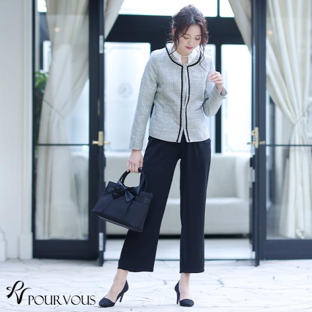 ボレロ レディース ジャケット 黒 紺 ツイード パーティー アウター