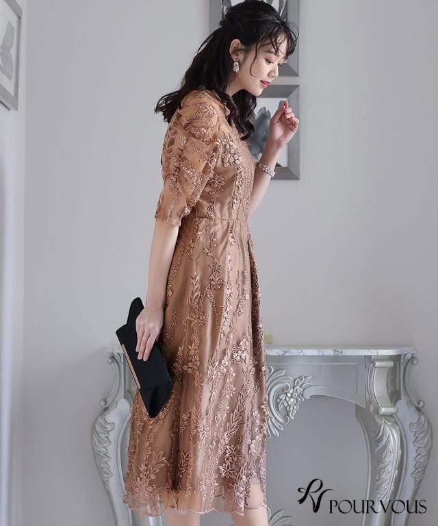 結婚式 ワンピース パーティードレス フォーマルドレス お呼ばれ ドレス フォーマル 服 服装 ミセス 他と被らない 大人 上品 20代30代40代 大きいサイズ 春 夏 秋 冬 パーティドレス パーティー 母 通販 着痩せ 袖あり 袖付き レース バックリボン 刺繍_17