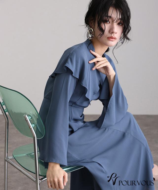 体型カバー フォーマルドレス ワンピース 結婚式 大きいサイズ 小さいサイズ パーティードレス 韓国 20代 30代 40代 50代 ドレス フォーマル 上品 お呼ばれ 顔合わせ 春 夏 秋 冬 かっこいい 低身長 着痩せ 150cm おしゃれ 袖あり ロング丈 マキシ ケープ襟_10