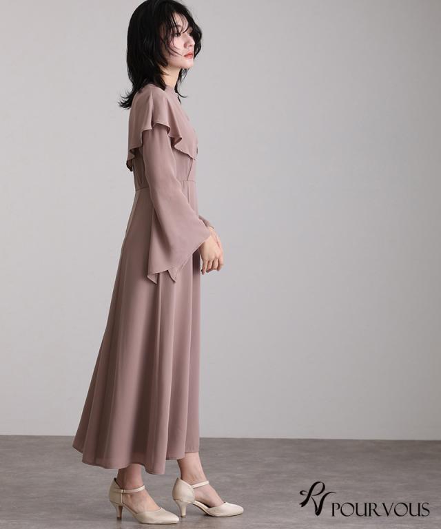 体型カバー フォーマルドレス ワンピース 結婚式 大きいサイズ 小さいサイズ パーティードレス 韓国 20代 30代 40代 50代 ドレス フォーマル 上品 お呼ばれ 顔合わせ 春 夏 秋 冬 かっこいい 低身長 着痩せ 150cm おしゃれ 袖あり ロング丈 マキシ ケープ襟_13