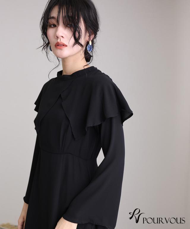 体型カバー フォーマルドレス ワンピース 結婚式 大きいサイズ 小さいサイズ パーティードレス 韓国 20代 30代 40代 50代 ドレス フォーマル 上品 お呼ばれ 顔合わせ 春 夏 秋 冬 かっこいい 低身長 着痩せ 150cm おしゃれ 袖あり ロング丈 マキシ ケープ襟_6