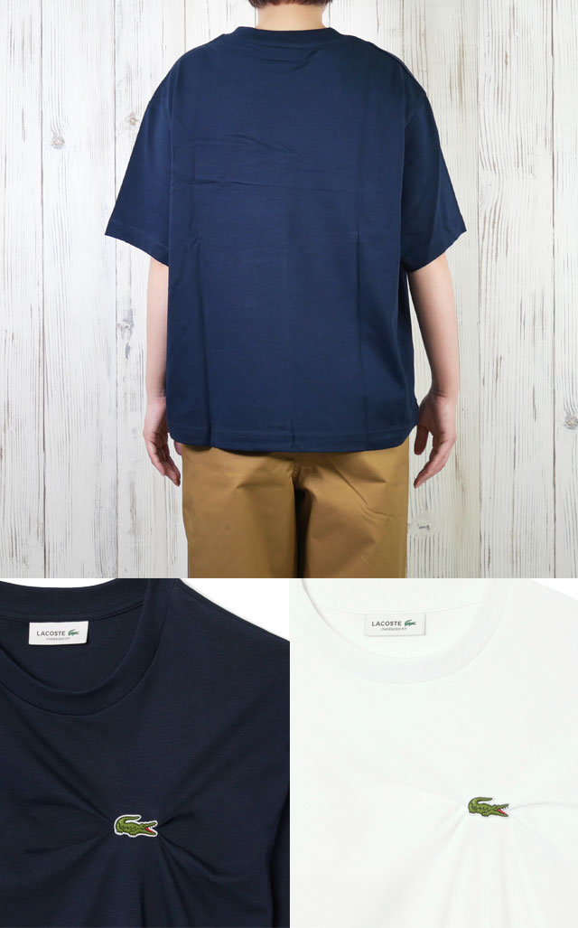 メール便送料無料 Tシャツ 半袖 レディース SS 春夏 新作 夏新作 秋新作 人気 流行 定番 2025 ラコステ LACOSTE TF9595 ワニロゴプリーツオーバーサイズフィットティーシャツ 丸首 ロゴ 刺繍 ワッペン ワンポイント キレイめ シンプル ワニ 鰐 紺 白_2