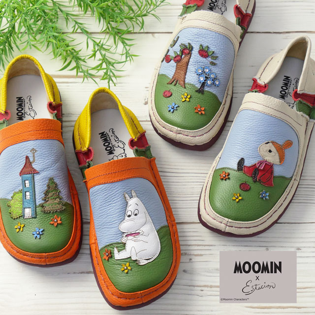 送料無料 スリッポン レディース SS 春夏 新作 夏新作 秋新作 人気 流行 定番 2025 エスタシオン Estacion TGE625 TGE627 ムーミン コラボ リトルミィ 疲れない 痛くない コンフォートシューズ 本革 履きやすい レザーシューズ アイボリー/マルチ オレンジ/マルチ 靴