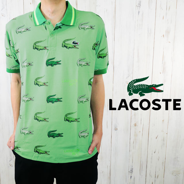 メール便送料無料 半袖 メンズ SS 春夏 新作 春新作 夏新作 人気 流行 定番 2023 LACOSTE DH5181 ラコステ トップス ウルトラドライ総柄ゴルフポロシャツ ウエア 襟付き ライン ワニ 鰐柄 刺繍 鹿の子 アパレル 服 ゴルフウエア クラシックフィット カジュアル グリーン