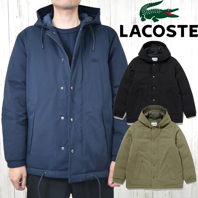 送料無料 長袖 メンズ FW 秋冬 新作 秋新作 冬新作 人気 流行 定番 2025 ラコステ LACOSTE BH021J 耐水透湿ピケダウンジャケット アウター ダウンコート フード 中わたジャケット アパレル 防寒 保温 服 シンプル カジュアル ロゴ ワンポイント わに 鰐 黒 紺 カーキ