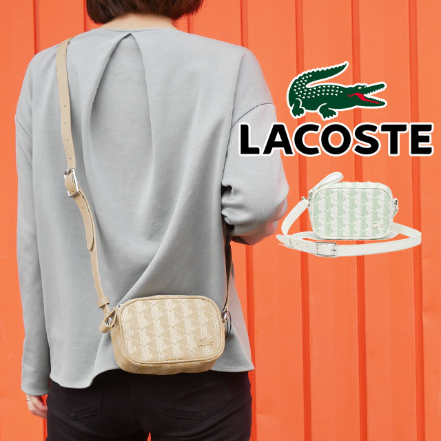 送料無料 レディース SS 春夏 新作 春新作 夏新作 ポシェット ポーチ 人気 流行 定番 2023 LACOSTE NF4276 ラコステ ミニバッグ デイリーライフスタイル モノグラムラウンドスクエアショルダーバッグ 斜め掛け 肩掛け 大人 小さめ コンパクト ロゴ 鹿の子 ホワイト