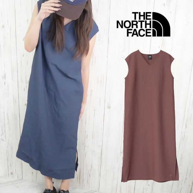 メール便送料無料 オーニングワンピース レディース SS 春夏 新作 夏新作 秋新作 人気 流行 定番 2025 ザ・ノース・フェイス NTW12563 ノースリーブ Vネック 膝下丈 膝丈 キャンプ アウトドア アパレル 軽量 スリット 速乾 ワッフル UVケア ウェア 紫外線対策 服 シンプル