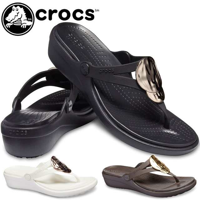 送料無料 レディース トング サンダル クロックス Crocs 5734 サンラ リキッド メタリック ウェッジ フリップ トングウエッジソールの通販はau Pay マーケット シューマートワールド