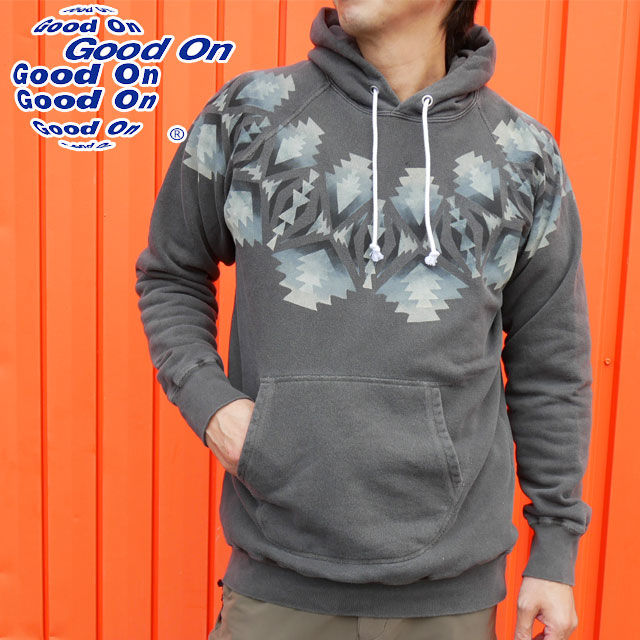送料無料 メンズ FW 秋冬 新作 冬新作 パーカー 長袖 人気 流行 定番 2022 2023 Good On KTER2225 KOUHEI TERRAI グッドオン ラウンドラグ フードスウェット フーディー トップス ウェア アパレル カジュアル P-ブラック 黒 コラボ ハンドステンシルプリント 服