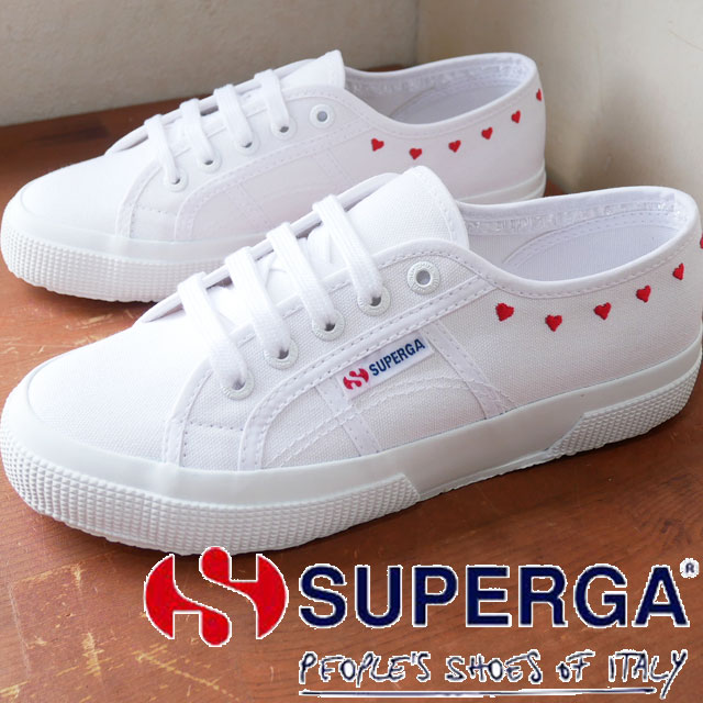 送料無料 レディース SS 春夏 新作 春新作 夏新作 スニーカー 人気 流行 定番 2023 SUPERGA 2750 S7126SW AB7 スペルガ リトル ハート エンブロイダリー ホワイト-レッド ハート 白