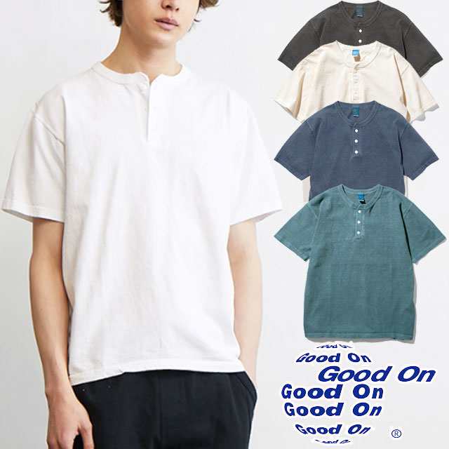 メール便送料無料 Tシャツ 半袖 メンズ レディース SS 春夏 新作 春新作 夏新作 人気 流行 定番 2023 Good On GOST1102 グッドオン ショートスリーブヘンリーティーシャツ トップス ウェア アパレル 服 綿100％ 父の日 ギフト 白 黒 コン きなり 緑