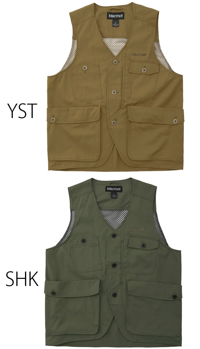 送料無料 バーナビーベスト メンズ SS 春夏 新作 春新作 夏新作 人気 流行 定番 2023 Marmot TOMSJK09 BBQ マーモット シェルジャケット 難燃 静電ケア 多ポケット 上着 トップス アパレル 服 アウトドア キャンプ 釣り 黄土色 カーキ_1