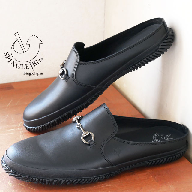 送料無料 サボ サンダル ビジネスシューズ ミュール メンズ SS 春夏 新作 春新作 夏新作 人気 流行 定番 2023 SPINGLE Biz BIZ-145 スピングルビズ 革靴 超撥水 ビットローファー クロッグタイプ 紳士靴 ブラック かかとなし メイドインジャパン 日本製 黒
