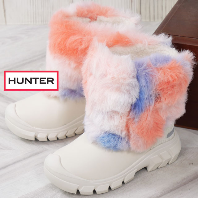 送料無料 スノーシューズ キッズ 女の子 FW 秋冬 新作 秋新作 冬新作 人気 流行 定番 2023 HUNTER KFT5100RBF ハンター 子供靴チャイルド リトルキッズ イントレピッド レインボー フォーファー スノーブーツ ウインターブーツ フェイクファー 防水 防寒 白 雪