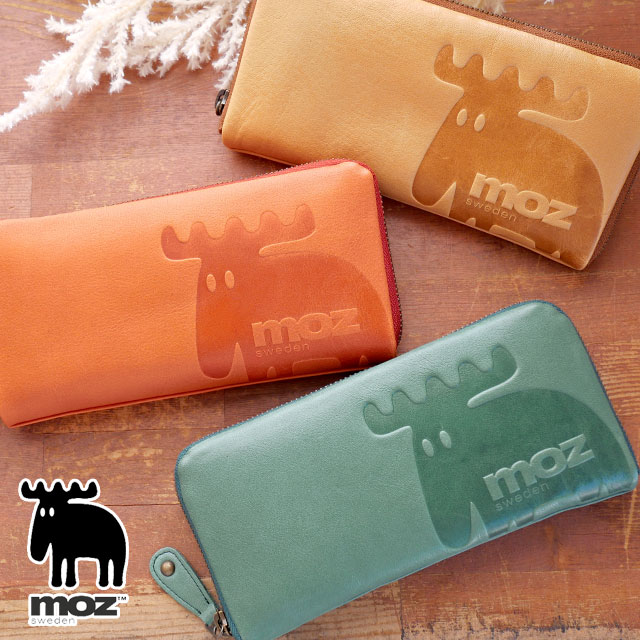 送料無料 ウォレット 財布 札入れ 長財布 レディース FW 秋冬 新作 秋新作 冬新作 人気 流行 定番 2023 MOZ 86001 モズ ラウンドファスナー 小銭入れ カード 型押し ヘラジカ エルク スウェーデン 北欧 緑 茶 赤